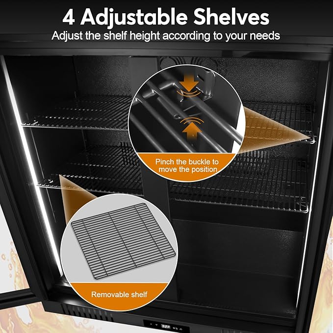 Back Bar Cooler Undercounter Beverage Refrigerator with Glass Door, Commercial Display Fridge for Beer Drink Soda with Temperature Control, 7.2Cu. Ft. Large Capacity, Black