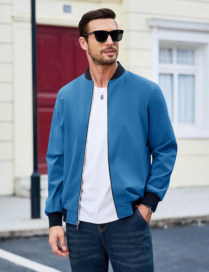 MAGCOMSEN Men's Bomber Jacket Lightweight Casual Zip Up Windbreaker Spring Fall Golf Coat with Pockets