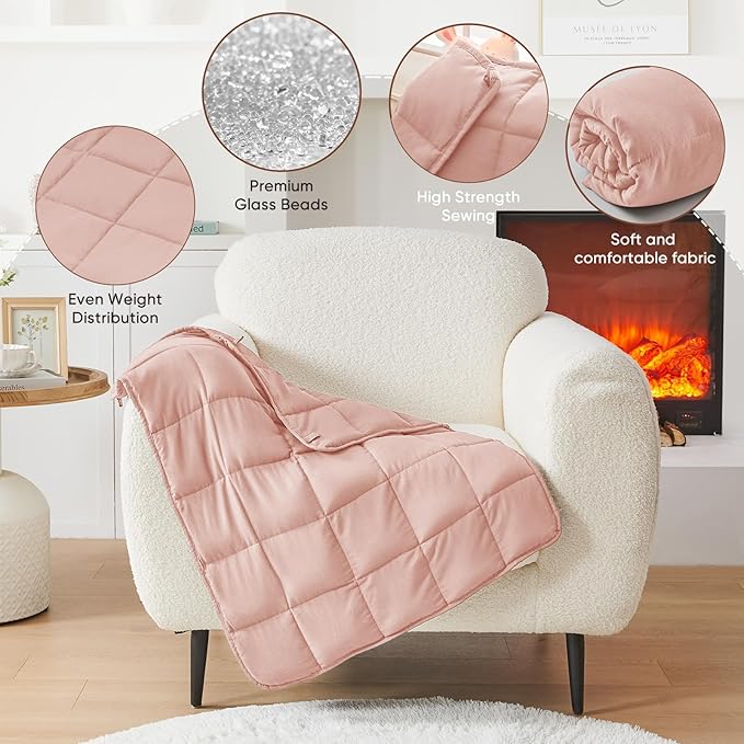 Pink Weighted Lap Blanket for Adults 7lbs, 24"x29" Cooling Heavy Blanket, Portable Travel Weighted Blankets, Soft Small Blankets for Sleeping