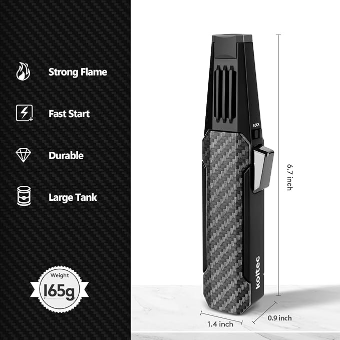 Butane Torch, Outdoor Windproof Cooking Torch Lighter, Refillable Adjustable Jet Flame Kitchen Butane Lighter with Safety and Fire Lock, Gift Box Package (Gas Not Included) (Black)