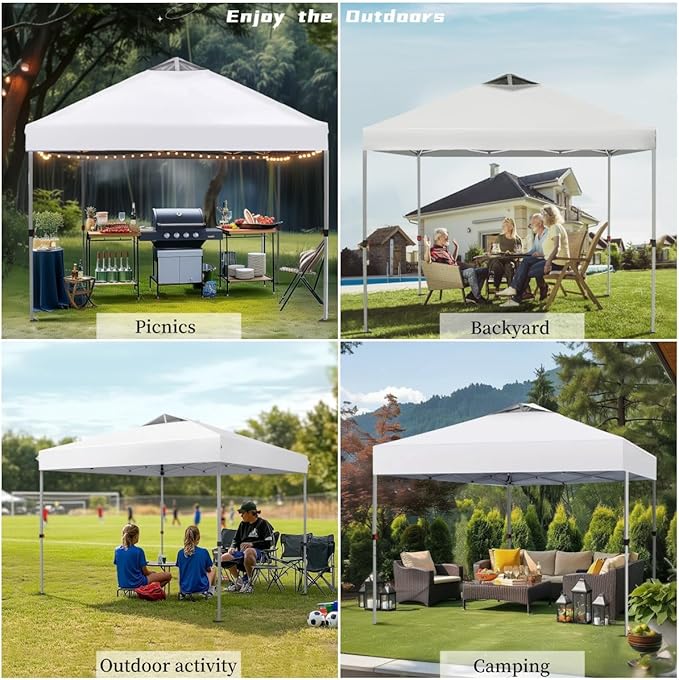 MFSTUDIO 10x10 Pop Up Canopy Tent, Gazebo Shelter Sun Shade Canopies Waterproof Patio Portable Popup Tents for Beach,Parties,Camping,100 Sq,White