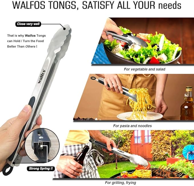 Walfos 7 inch Small Kitchen Tongs for Cooking, Mini Silicone Serving Tongs, Great for Cooking, Salad, Grilling, Pasta, Steaks, Vegetables