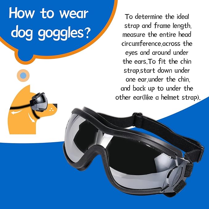 NVTED Dog Sunglasses Dog Goggles, UV Protection Wind Dust Fog Protection Pet Glasses Eye Wear Protect with Adjustable Strap for Medium or Large Dogs (Pack of 2)