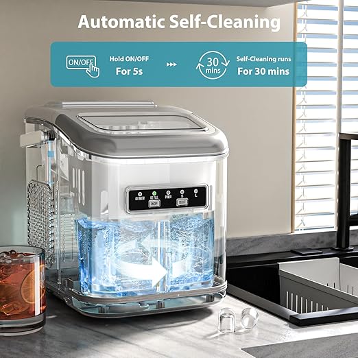 Ice Maker Machine Countertop Portable Compact Small Bullet Ice Maker with Self Cleaning,9 Cubes in 6 Mins,26lbs in 24Hrs, for Camping Dorm Home Outdoor (White)