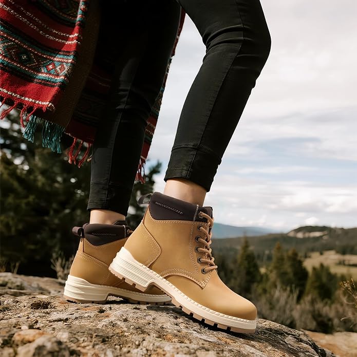 ANJOUFEMME Combat Hiking Boots for Women- Ladies Casual Outdoor Ankle Work Boots Lightweight Lace up Winter Shoes for Backpacking Trekking Walking