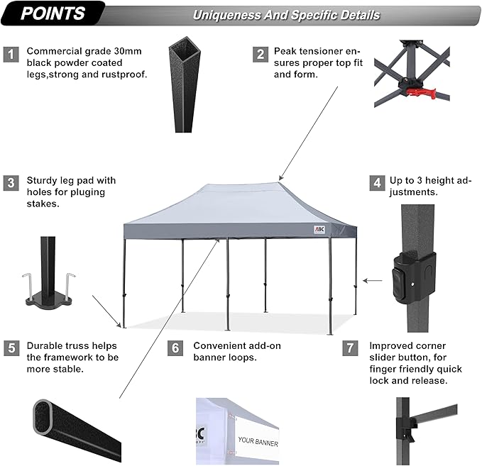 ABCCANOPY Patio Pop Up Canopy Tent 10x20 Commercial-Series (Gray)
