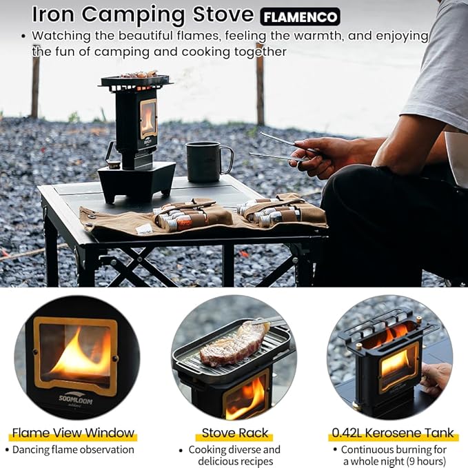 Iron Camping Stove FLAMENCO Paraffin Oil Lamp Stove Utility Kerosene Cooker Stove Outdoor Campfire Portable Burner Winter Camping Bushcraft Heater Warmer Multipurpose