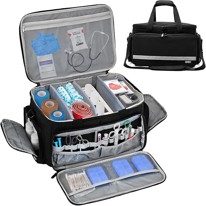 Home Health Nurse Bag Medical Bag Empty First Aid Storage with Detachable Divider Medical Supplies Bag for Nursing Student,Therapist,Doctors
