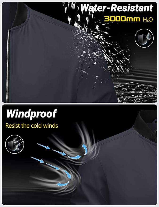 Cotrasen Men's Bomber Jacket Full Zip Windbreaker Warm Winter Windproof Casual Outwear Padded Lined Coats