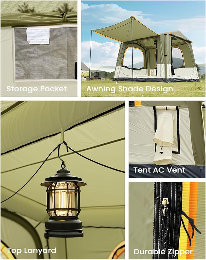 Inflatable SUV Tents for Camping, Pop Up Car Tent, Large SUV Tent Attachment for Camping, 2 in 1 Inflatable Tents Attach to Back Car with AC Port - ArmyGreen