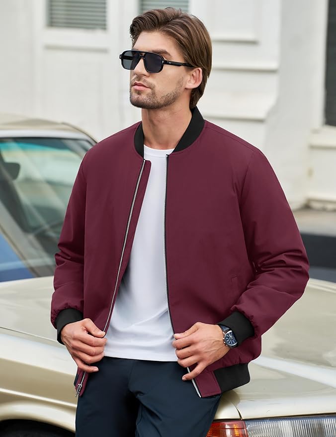 Cotrasen Men's Bomber Jacket Full Zip Windbreaker Warm Winter Windproof Casual Outwear Padded Lined Coats