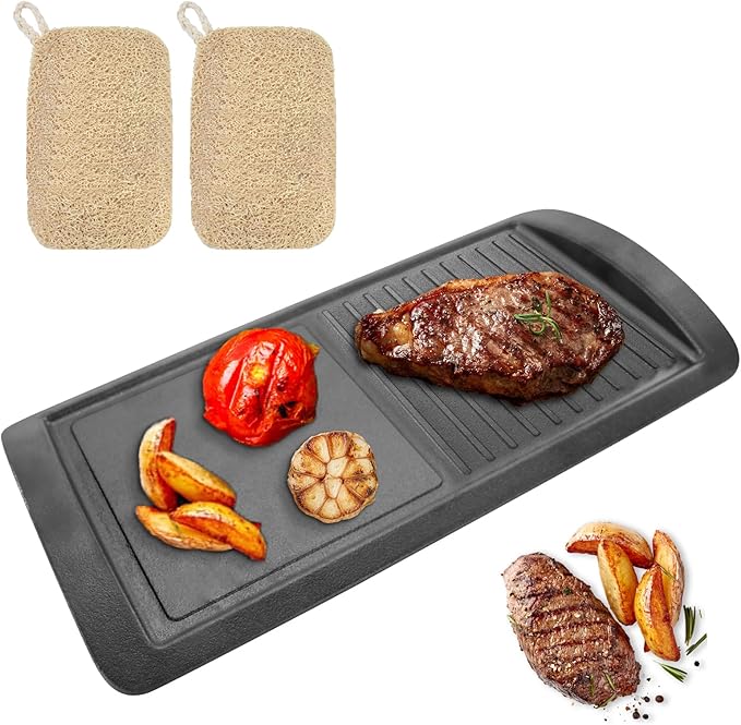 Cast Iron Griddle for Gas Grill, Griddle Pan for Stove Top, Grill Pan for Indoor Cooking, Grill Pans for Outdoor Grill (Black)