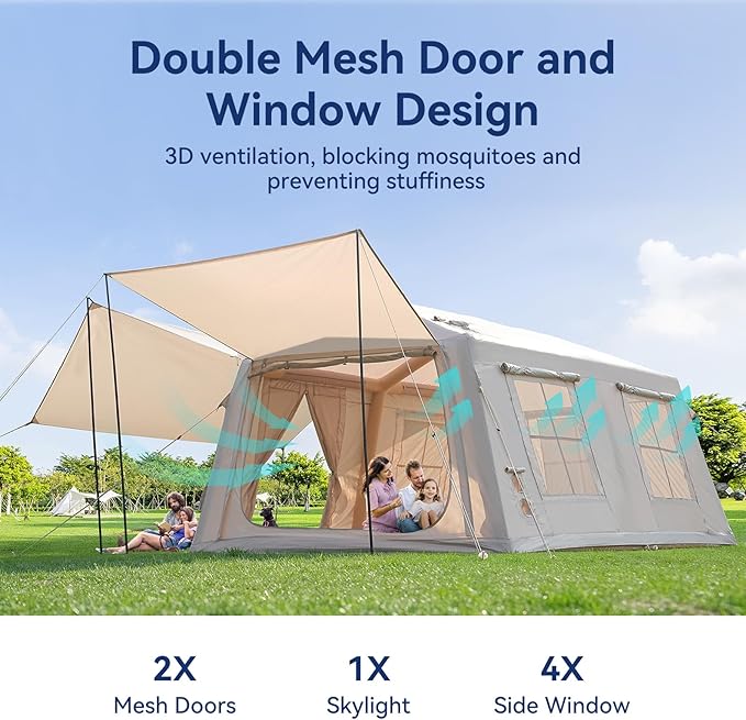 Inflatable Blow Up Tents for Camping,Waterproof Oxford Hot Tent with Manual Pump,Spacious Easy Setup Inflatable Camping Air Tent for Family Glamping