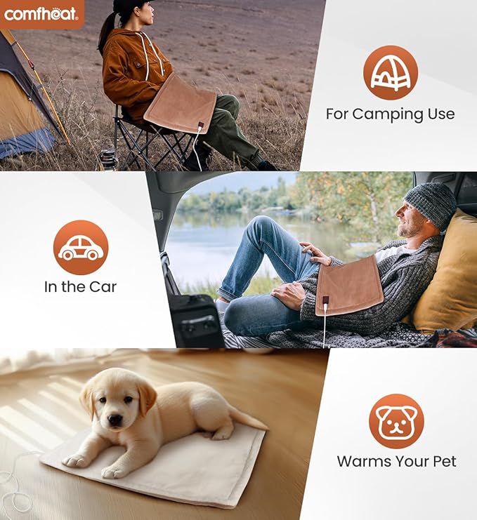 USB Heating Pad, 5V Heated Travel Pads, 3 Heat Settings & Auto Shut Off, Hot Therapy for Pain Relief Abdomen Cramps (16"x 12") (Non-Chargeable) Khaki