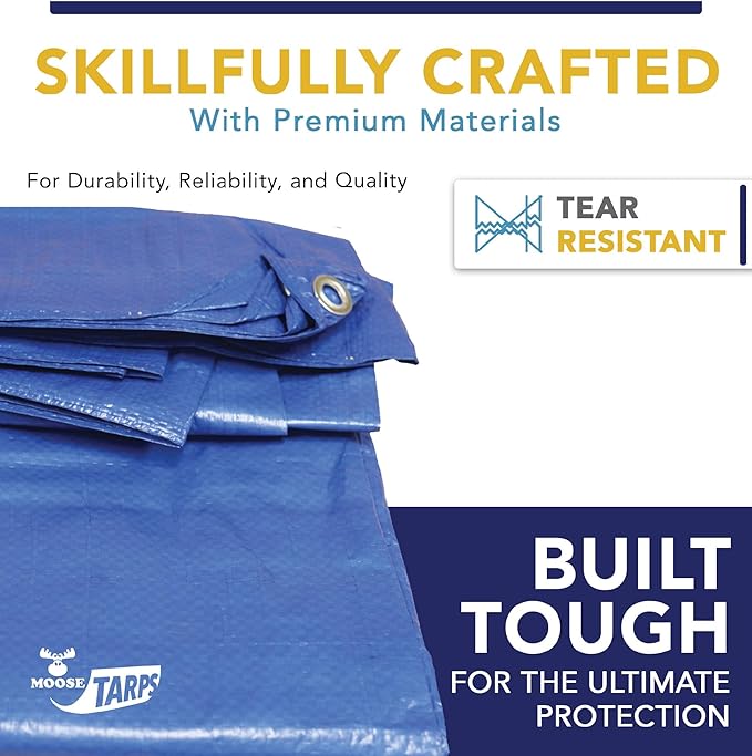10' x 40' Waterproof Tarp, Medium Duty Reversible Blue/Silver, Multipurpose Indoor and Outdoor Tarps for Tents, Wood Cover, Furniture, Car, Boat, Pool, Tear Resistant, Blue