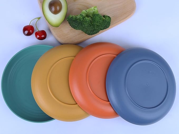 LuckyZone 7.8 Inches Unbreakable Wheat Straw Plates - Reusable Plate Dinner Set - Dishwasher & Microwave Safe - Healthy, BPA Free & Eco-Friendly (7.8 Inches/4 Color_H)