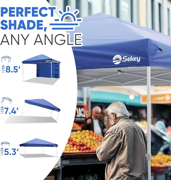 Sekey 10x10 Pop Up Canopy with Pockets Sidewall, One Push Setup Instant Outdoor Gazebo, Instant Easy Up Canopy with UPF50+ Top, 4 Weight Bags for Events, Beach, Patio, Camping