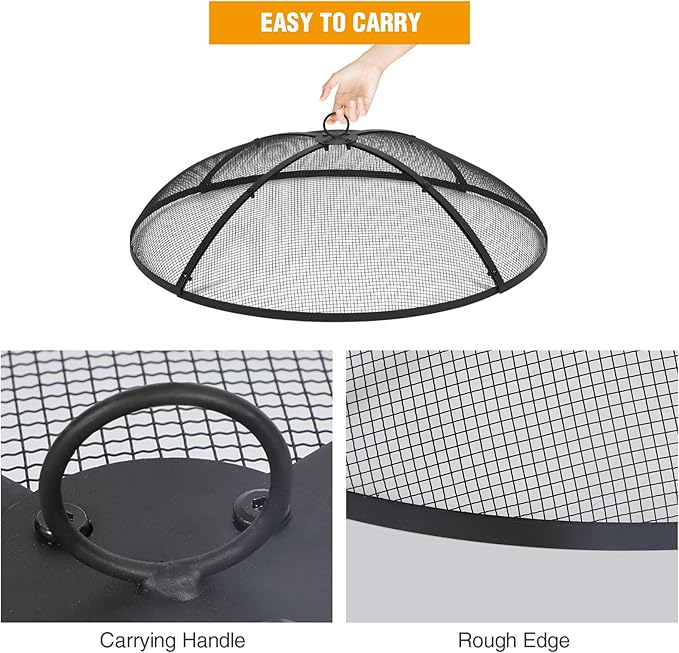 Lineslife Fire Pit Spark Screen, 30 Inch Fire Pit Screen Cover with Handle & Poker, Heavy Duty Collapsible Steel Firepit Mesh Screens, Metal Firepit Lid for Outdoor/Patio/Backyard/RV Camping/Beach