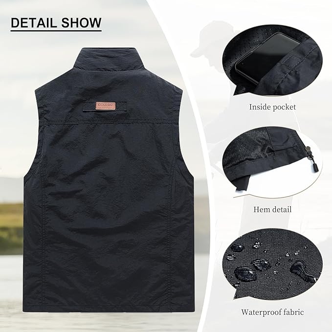 AOTORR Mens Outdoor Lightweight Safari Casual Work Photo Travel Fishing Vests