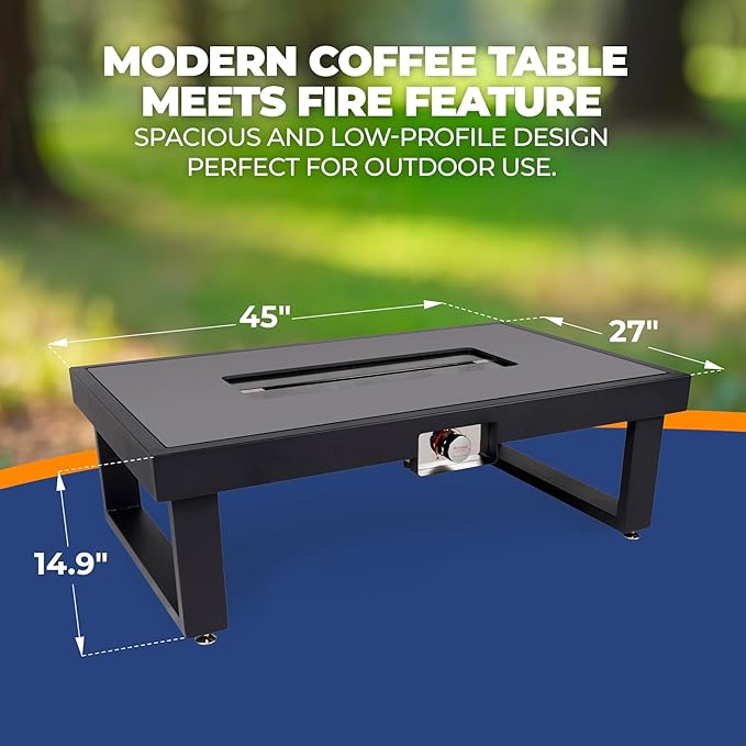 Outland Living Nelson Coffee Fire Pit Table - 45" Outdoor Propane Fire Table, Tempered Glass Top & Powder-Coated Steel Frame