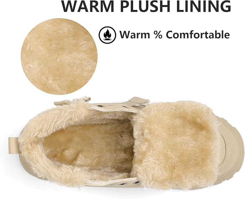 Womens Snow Boots Warm Winter Boots Ladies Fur Lined Ankle Boots Lace Up Outdoor Booties Anti-Slip Sneakers Waterproof Walking Shoes
