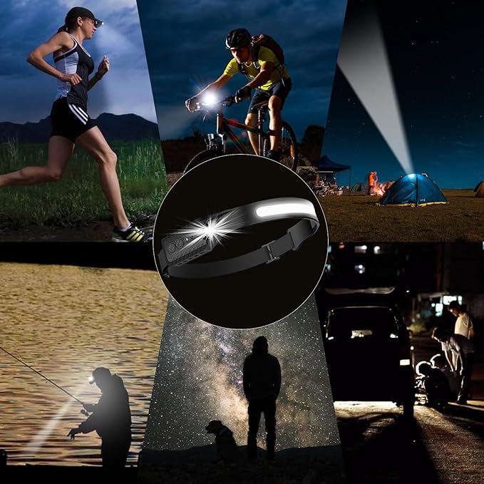 Rechargeable LED Headlamp 2 Packs,COB230° Headlamps, 5 Modes of Lightweight Headlamp with Motion Sensors, Type-C USB Charging Headlamps,Suitable for Night Running,Fishing, Cycling, Camping