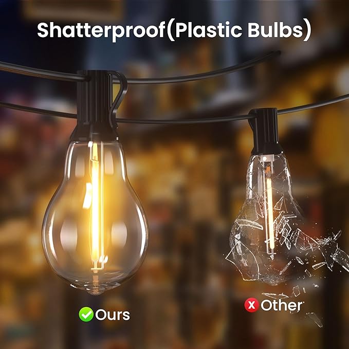 200FT Outdoor Lights with 106 Shatterproof Bulbs(6 Spare), IP45 Waterproof Outside String Lights, Patio String Lights Hanging for Party, Yard, Porch, Bistro, 2200K Adjustable Warm White Light
