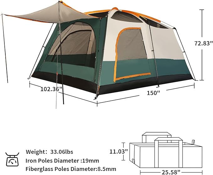 Camping Tent, Easy Setup, 1-2-8-10 Person Waterproof and Portable Tent for Camping Hiking Outdoor