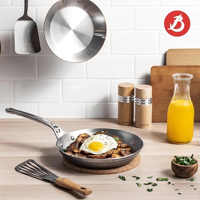 De Buyer MINERAL B Pro Carbon Steel Fry Pan - 9.5” Diameter, 6.9” Cooking Surface - Ideal for Searing, Sauteing & Reheating - PFAS, PFOA & PFOS Free - Made in France
