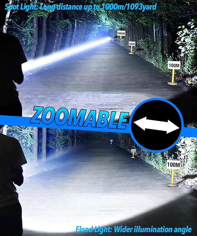 Flashlights High Lumens Rechargeable USB C Flash Light, Super Bright LED Flashlight, Long Beam, IPX5 Waterproof Tactical Flashlight Powerful for Emergency, Camping