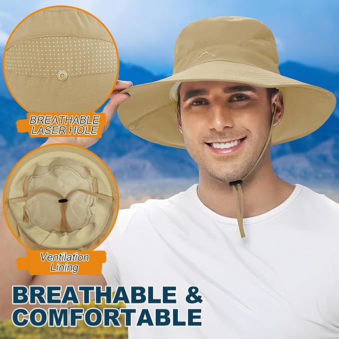 ZOORON Sun Hat for Men Women Fishing Hat with Neck Flap Wide Brim Bucket Hat UV Protection for Beach Camping Hiking