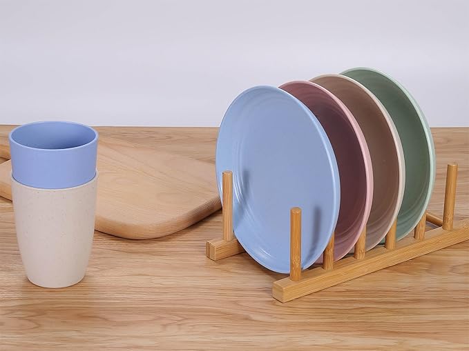 LuckyZone 7 Inches Small Unbreakable Wheat Straw Plates - Reusable Plate Sets of 4 - Dishwasher & Microwave Safe - Perfect for Dinner Dishes - Healthy, BPA Free & Eco-Friendly (7 Inches)