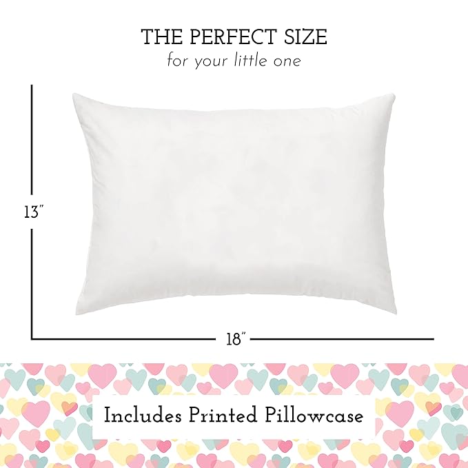 Little Sleepy Head Toddler Pillow with Pillowcase 13x18 - Kids Pillow for Sleeping - Toddler Pillow - Better Neck Support Ergonomic Pillow and Toddler Pillowcase - Best Pillows for Kids (Hearts)