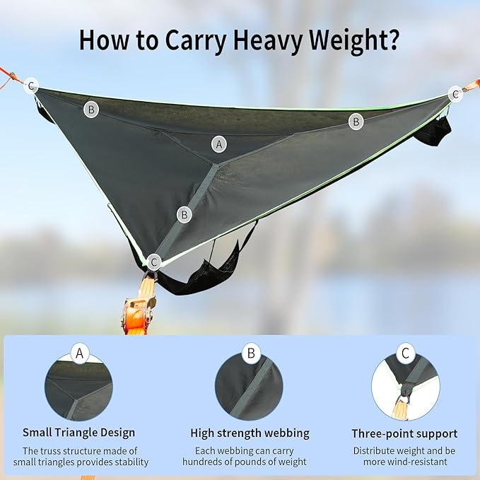 Triangle Camping Hammock, 13 Ft Giant Comfortable Hammocks for Outside, Ratches and Straps Included, Outdoor Hammock Max 1100 Lbs for 3 to 6 Adult Capacity for Party, Gathering