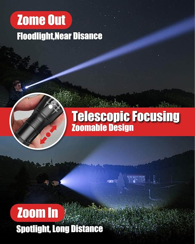 Victoper LED Flashlight 1 Pack, Bright Tactical Torch High Lumens with 5 Modes, Waterproof Zoomable Flash Light for Outdoor, Gifts for Hunting Camping Essentials Gear