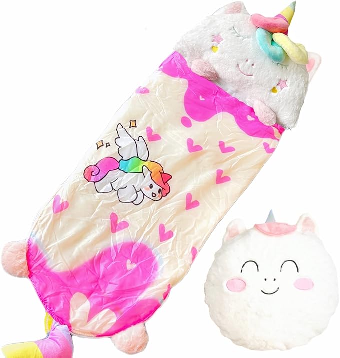 Sleeping Bag for Kids, Preschool Nap Mat, Toddler Sleeping Bag with Pillow for Daycare, Ages 3+, Large Size