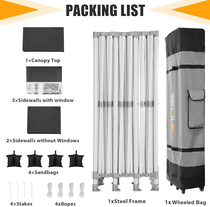 HOTEEL Tents for Parties 10x30 Heavy Duty Pop Up Canopy Tent with 5 Sidewalls&Wheeled Bag, Commercial Event Party Tent Wedding Instant Canopy Waterproof, UV 50+, Upgraded Thicked Hexagonal Legs, Black