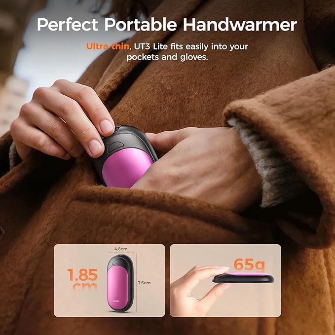 OCOOPA Magnetic Hand Warmers Rechargeable 2 Pack, AI Electric Handwarmers, Fast Heating, 3-Settings, UL Certified, Portable Heater, Gloves Fitting, Travel Essentials, Gifts Women Men, UT3 Lite
