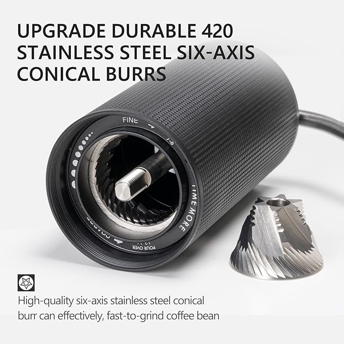 TIMEMORE Manual Coffee Grinder CNC Stainless Steel Burr Coffee Grinder with Capacity 20g Chestnut C3S Internal External Adjustable Setting, Double Bearing Positioning for Travel Camping, Home Black