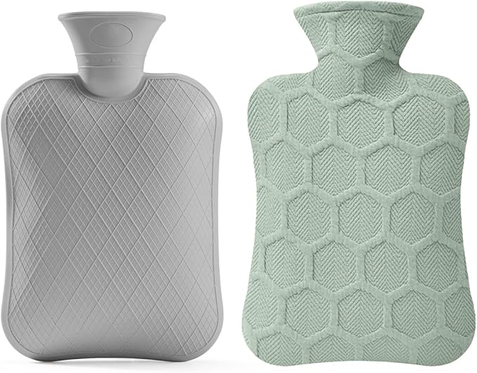 FORICOM Hot Water Bottle, 2L, 6-Hour Heat Retention, PVC Heating Pad, Easy to Use, Hot Bag for Cramps, Joint Pain, Rheumatism, Cooling Relief, Pain Relief for Women (2Large,Green)
