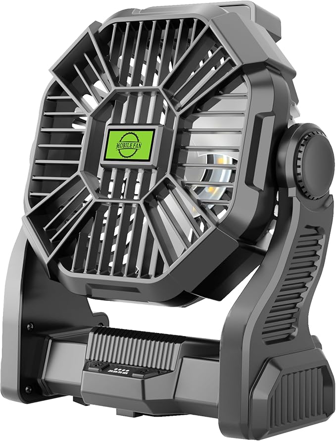 Rechargeable Portable Camping Fan for Tent with LED Light, 270°Pivot USB Personal Battery Powered Fan Outdoor Camping Essentials Battery Operated Portable for Travel X23 Black