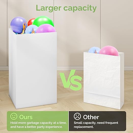 8 Pack Extra Large Disposable Trash Cans, Reusable Portable Garbage Can, 13 Gallon (21.6" H x 13.5" W x 10" D), Extra Thick Recycled Cardboard Portable Garbage Can and Recycling Bins,White