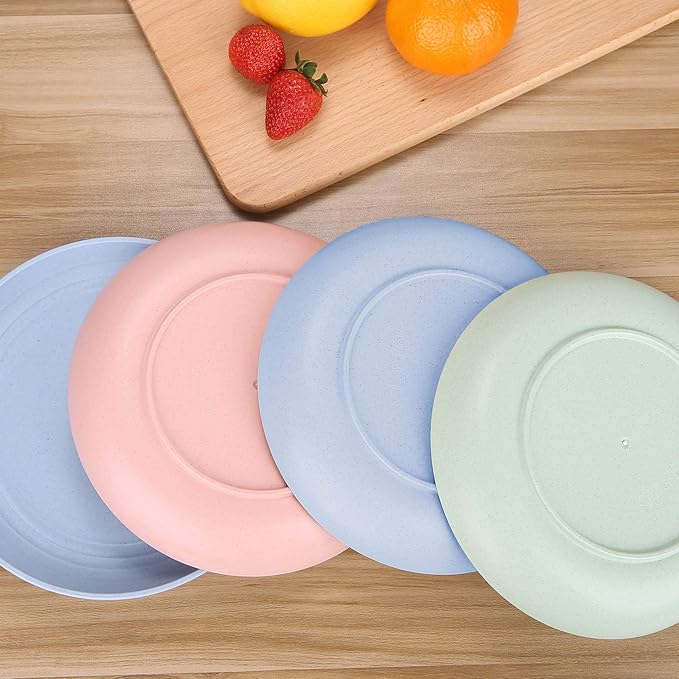 LuckyZone 7.8 Inches Unbreakable Wheat Straw Plates - Reusable Plate Dinner Set - Dishwasher & Microwave Safe - Healthy, BPA Free & Eco-Friendly (7.8 Inches/4 Blue)