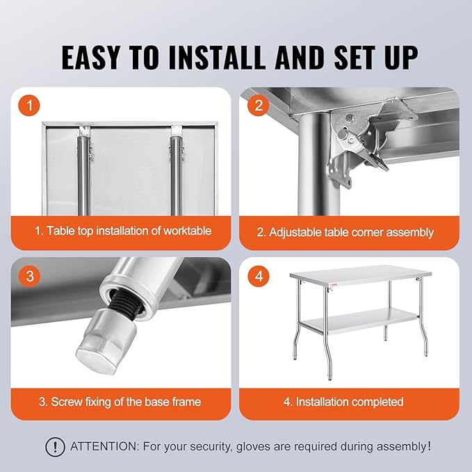 VEVOR Commercial Worktable Workstation 48x30 Inch Folding Commercial Prep Table, Double-Shelf Stainless Steel Folding Table, Kitchen Work Table with 772 lbs Load Silver Stainless Steel Kitchen Island
