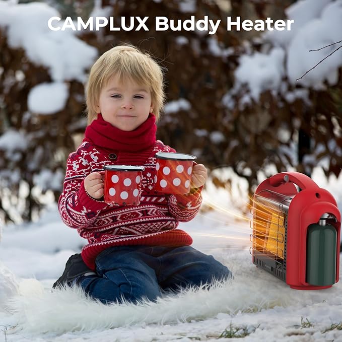 CAMPLUX Portable Propane Heater Outdoor and Indoor, 12000 BTU LP Gas Buddy Heater for Camping with ODS & Tip-over Protection, 1lb Propane Radiant Heating with LED light, Red