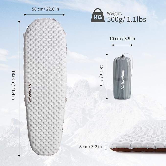 Naturehike Ultralight Insulated Sleeping Pad with R5.8, 3.2in Thickened Patchworkable Inflatable Double Sleeping Mat for Camping, Hiking, Climbing with Inflatable Bag
