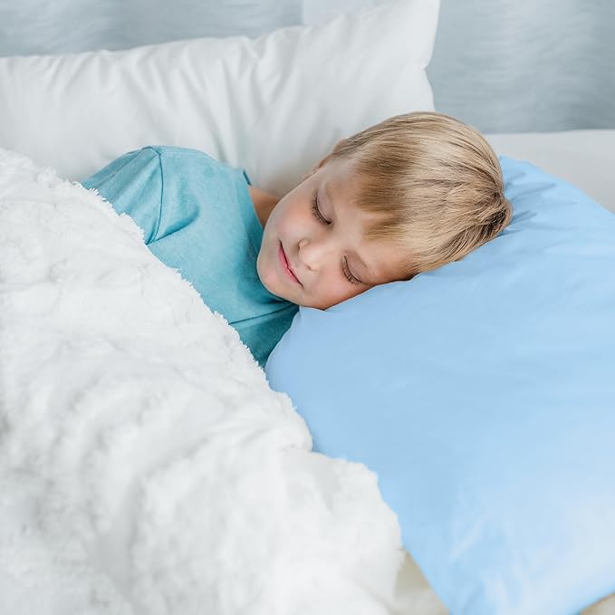 Little Sleepy Head Youth Pillow with Pillowcase 16x22, Soft Jumbo Toddler Pillow, Best Kids Travel Pillow (Blue)