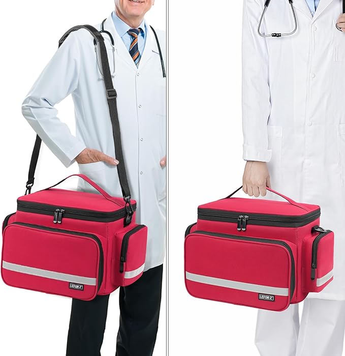 Medical Bag,First Aid Bag Empty,Home Health Nurse Bag with Detachable Divider,Medical Supplies Storage Tote for Nursing Student,Therapist,Doctors,Red