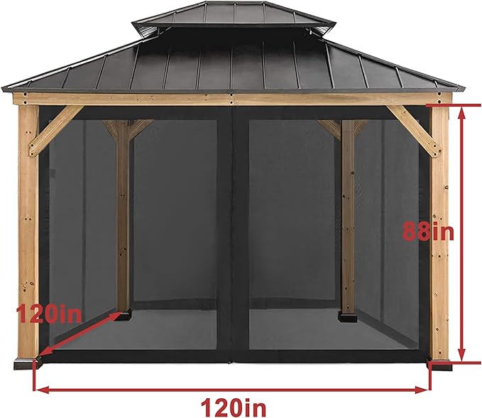 CoastShade Universal Replacement Canopy Mosquito Netting Screen Sidewalls Only for 10' x 10' Gazebo Canopy,Black