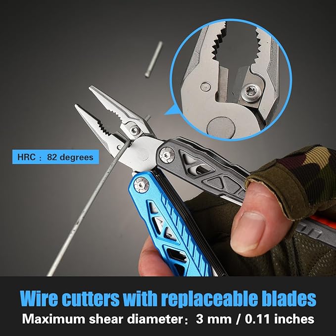 18 in 1 Multitool,Blue,Professional Stainless Steel Multitool Pliers with Replaceable Alloy Steel Blades Wire Cutters,Bottle Opener,Apply to Survival,Camping & Hunting,for Father's Day gift